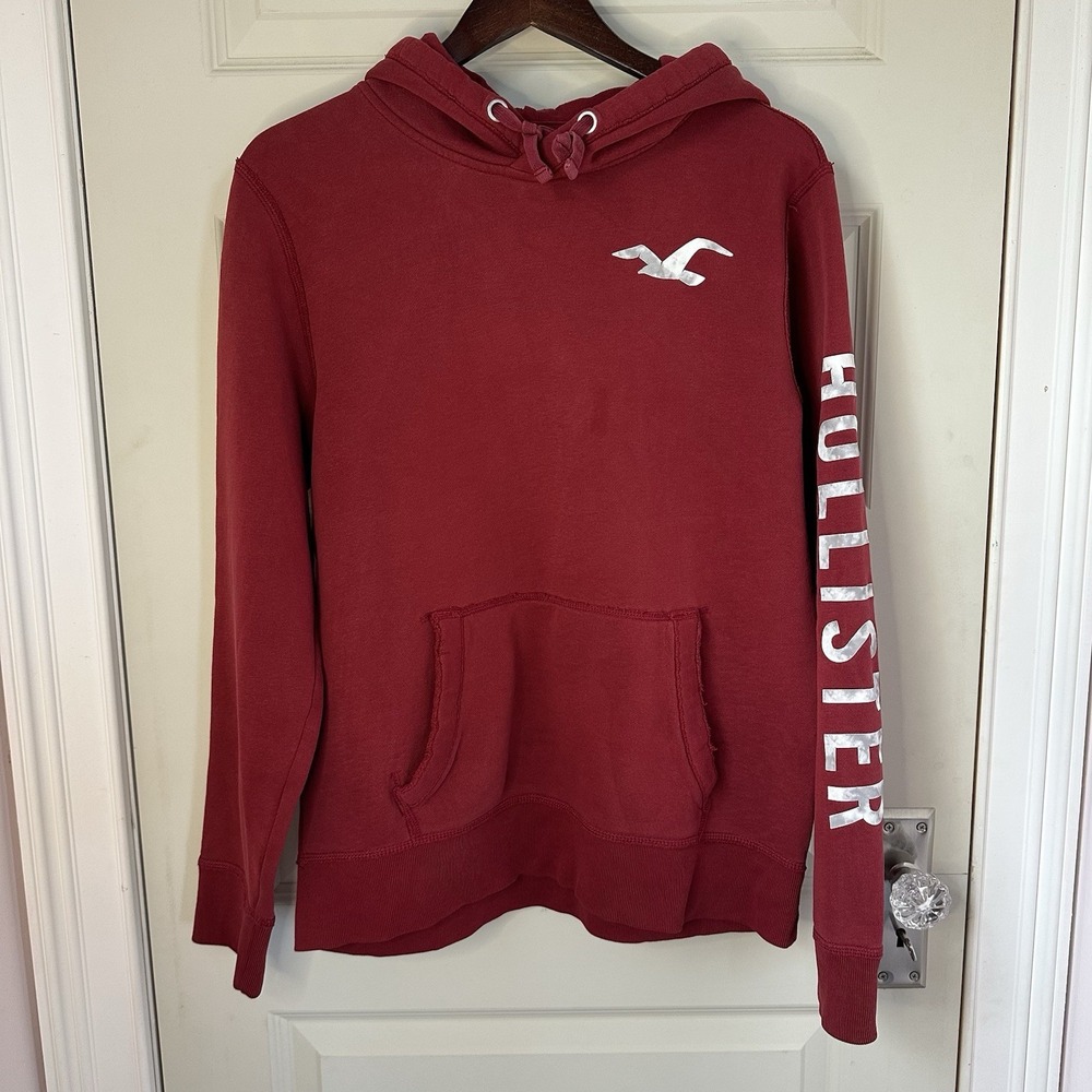 Y2K Hollister Mens M Hoodie Sweatshirt Logo Street Urban Athleisure Grunge Red